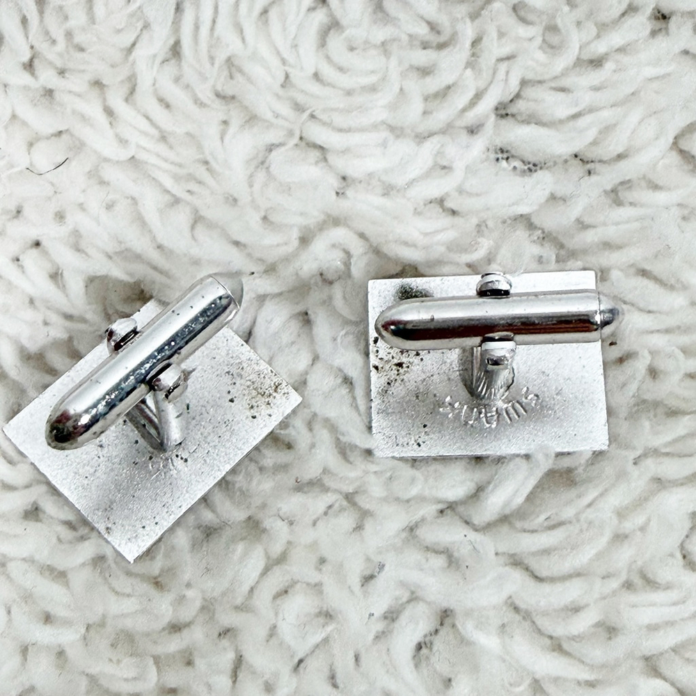Vintage Swank Silver Tone Wheat Leaf Cufflinks Mid Century Modern MCM Signed - Picture 5 of 7